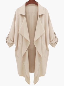 Cardigan long de col à revers à manches 3/4 sans bouton