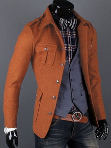 Manteau masculin en gabardine unicolore avec poches