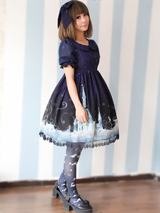 Robe lolita attirante chiffon impression dentelle douse