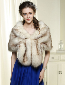 Boléro de mariage fausse fourrure champagne Boucle de fermoir