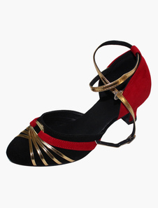 Chaussure de latine en cuir suédé d'or tricolore à bout rond et talon petit