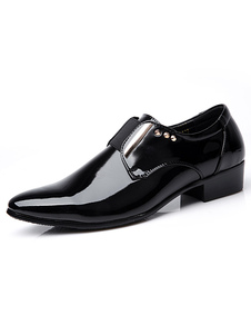 Chaussures homme en cuir laqué noir verni avec rivet