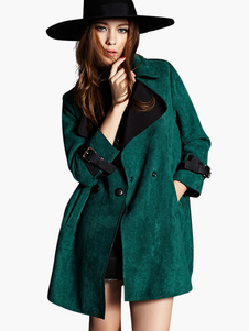 Adorable manteau en suédé unicolore croisé col roulé