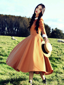 Éblouissante robe vintage rétro jaune à volants