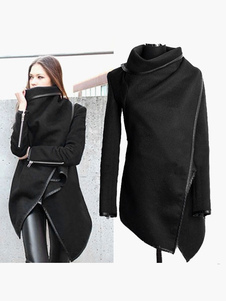 Manteau noir avec zip coupe asymétrique
