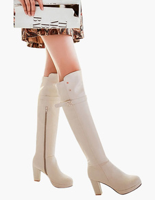 Cuissardes à talon épais en PU avec boucle