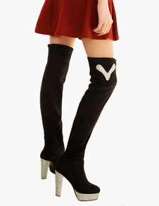 Cuissardes plate-forme à talon épais en micro daim noir