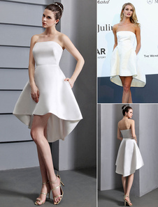 Haut/bas Ivoire bustier volants Satin Prom robe