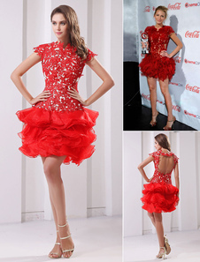 Mini robe fête de la rentrée fourreau en organza avec applique