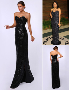 Robe élégante de soirée noire fourreau avec paillettes d'encolure en coeur