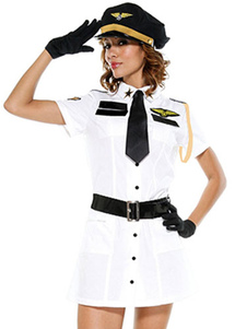 Costume femme de flic blanc en polyester