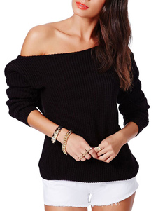 Pull femme tricoté d'épaule ouverte et taille serrée
