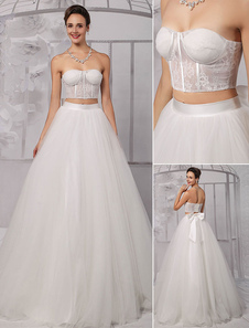 Chic robe mariage boule ivoire dentelle longueur plancher