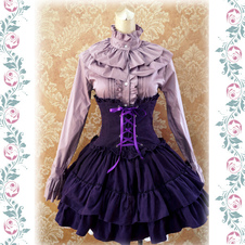 Classique taille haute Jupe Lolita séduisante douse en velours côtelé unicolore avec dentelle