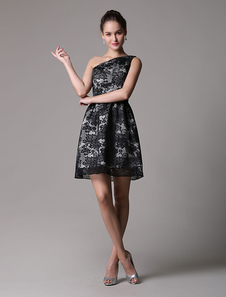 Robe belle de cocktail A-ligne dentelle noir de mariage