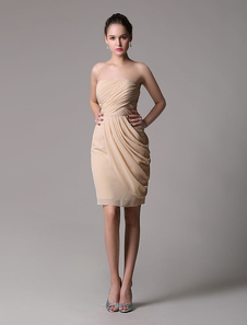 Robe belle de cocktail fourreau chiffon champagne