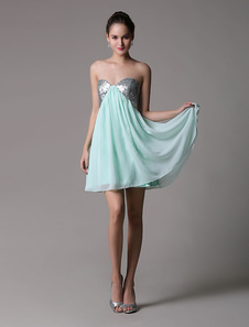 Robe de cérémonie A-ligne avec paillettes vert