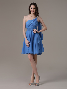 Robe fête de la rentrée A-ligne chiffon bleu