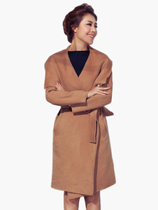 Beau manteau femme havane revers cranté