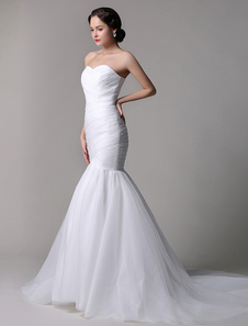 Robe de mariage exquise sirène tulle ivoire Avec traîne