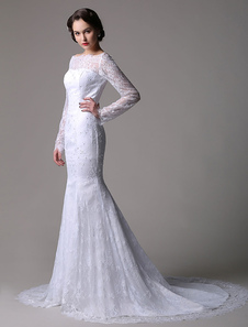 Robe mariée sirène dentelle blanc dentelle hors de l'épaule Avec traîne