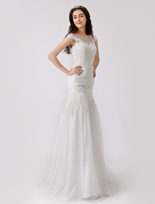 Robe mariée sirène en tulle ivoire avec dentelle