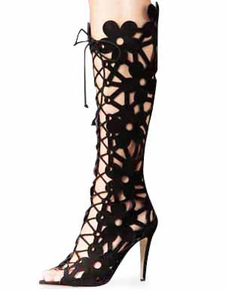 Bottes à talon aigu imprimées fleuries creusées