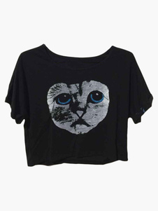 Top cropped noir coton animal cropped