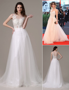 Robe pour Mostra de Venise ivoire en tulle dentelle