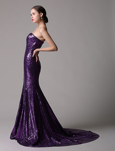 Robe fascinante de soirée sirène pourpre paillettes