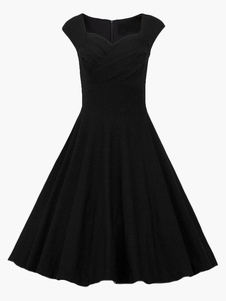 Robe vintage unicolore col carré plissée de fête