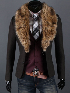 Veste de costume slim avec col amovible fausse fourrure