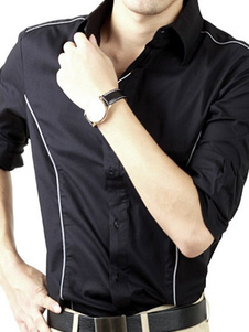 Chemise noire de coupe droite avec manche longue