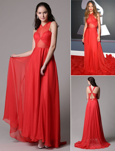 Rouge sexy en mousseline de soie robe avec dos croisé noué et découpages de l'Illusion