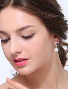 Élégant argent rond brillant Zircon boucles d'oreilles métal