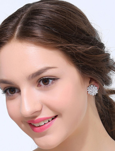 Mode argent coeur géométriques en forme de Zircon oreille métal Stud