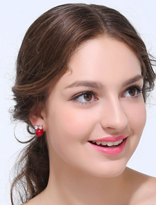Oreille Stud de la mariée Fashion rouge Zircon Metal