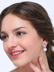 Argent ronds brillants métalliques boucles d'oreilles perles