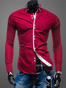 Chemise en coton mélangé color-block de manches longues