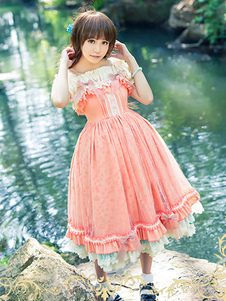 Robe lolita synthétique avec noeud et bouton douse