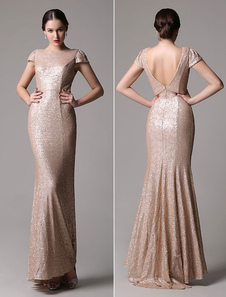 Robe de soirée fourreau avec paillettes champagne