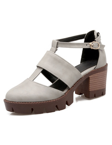 Chic chaussures à talons épais en PU ruban aux chevilles avec boucle