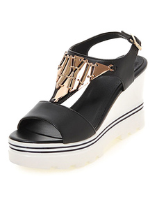 Sandales compensées féminin avec des détails en métal