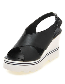 Boucle Peep Toe Wedge Sandals des femmes