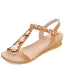 PU sandales plates féminines abricot