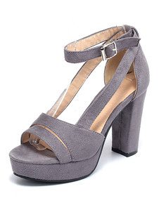 Sandales plateforme à talons épais en micro daim avec lacet