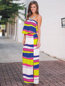 Bustier à paliers longue robe coton imprimé Geo