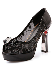 Haut talon Peep Toe dentelle femmes s’incline plate-forme Shoes