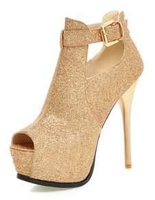 Talons aiguilles bascule Peep Toe plateforme sandale bottes pour dames