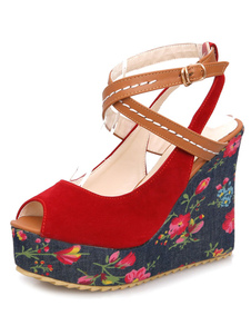 Sandales femmes compensées sandales bascule Micro Suede Peep Toe